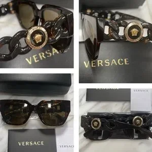 VERSACE HAVANA CHAIN CUT OUT MEDUSA HARDWARE ON TEMPLES SUNGLASSES Versace Black Medusa Chain Sunglasses Versace main image 2